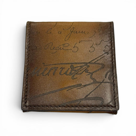 Great BERLUTI Coin case Calligraphy Wallet Coin Pocket Brown leather mens