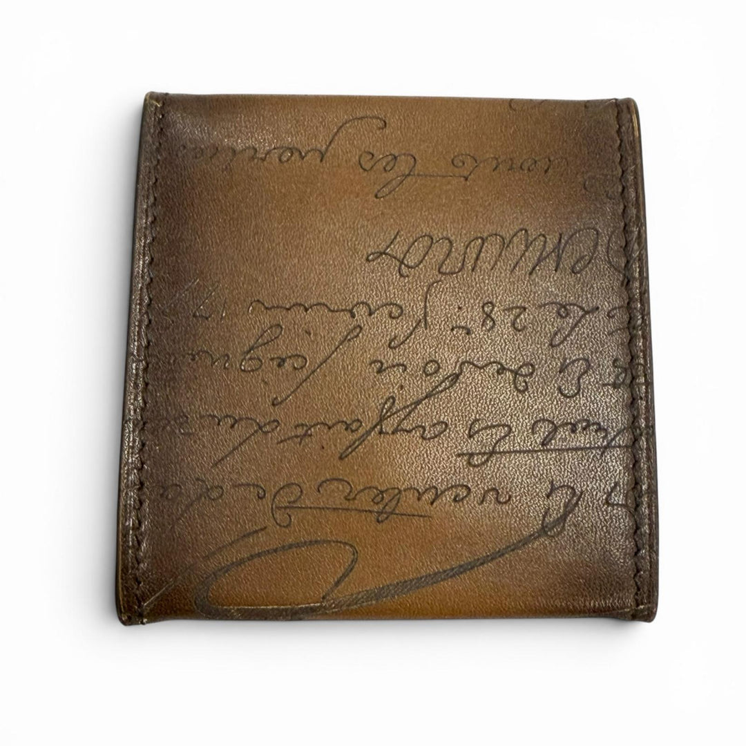 Great BERLUTI Coin case Calligraphy Wallet Coin Pocket Brown leather mens