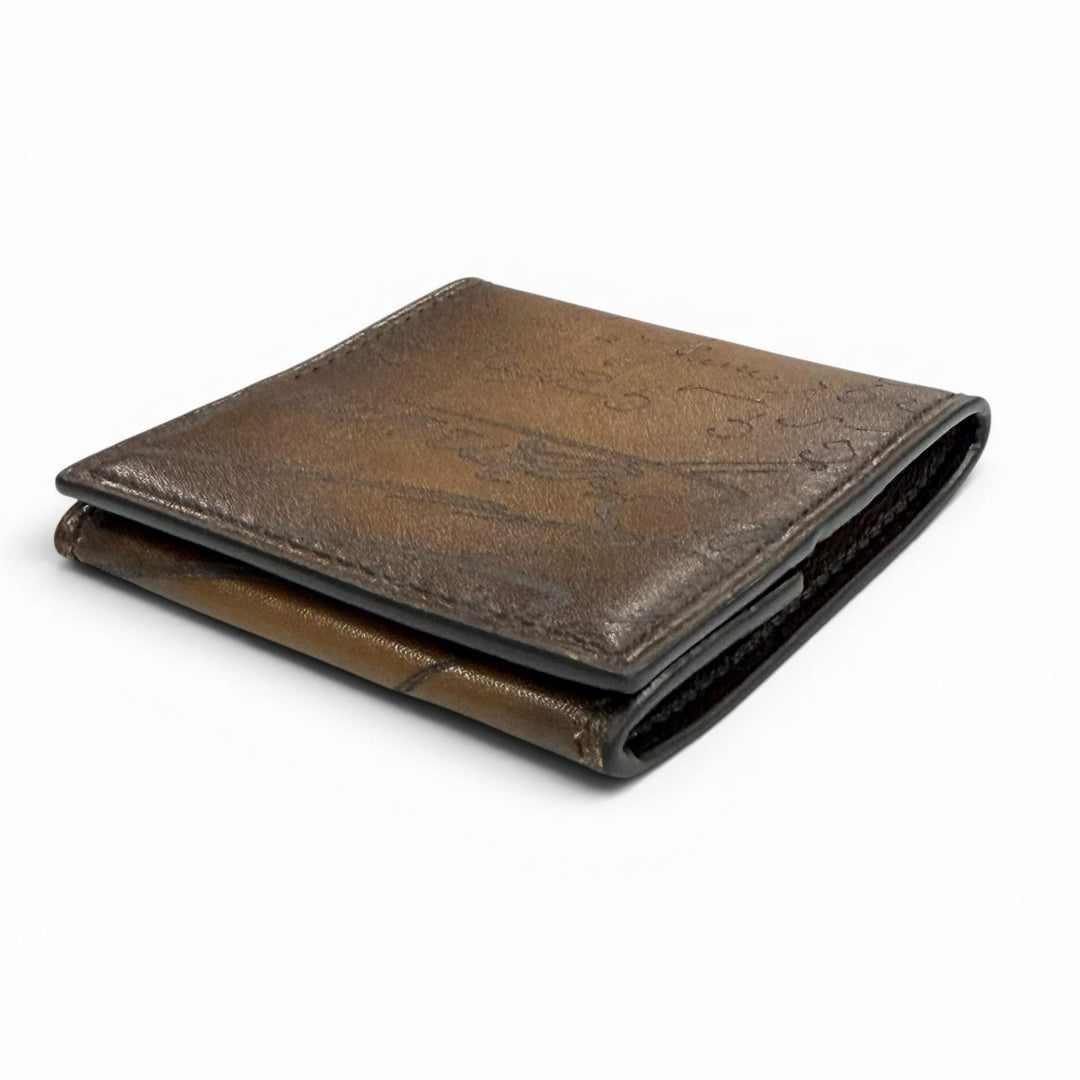 Great BERLUTI Coin case Calligraphy Wallet Coin Pocket Brown leather mens