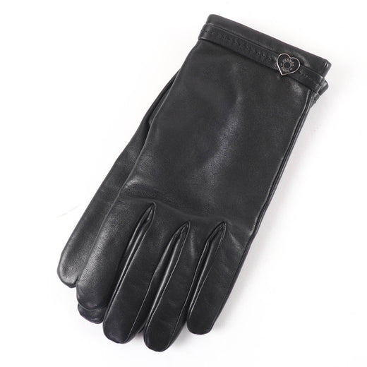 Great HERMES gloves Leather gloves with logo heart plate black Calf leather 7.5