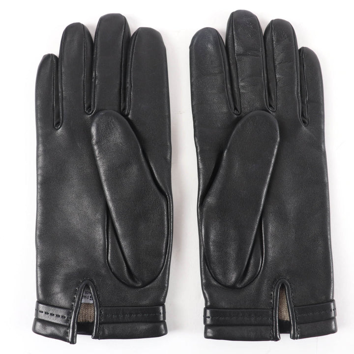 Great HERMES gloves Leather gloves with logo heart plate black Calf leather 7.5
