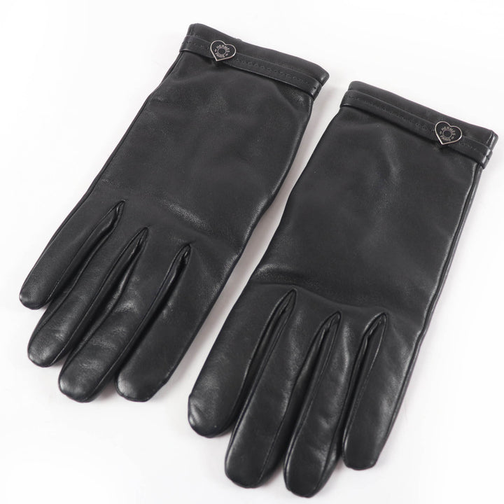 Great HERMES gloves Leather gloves with logo heart plate black Calf leather 7.5