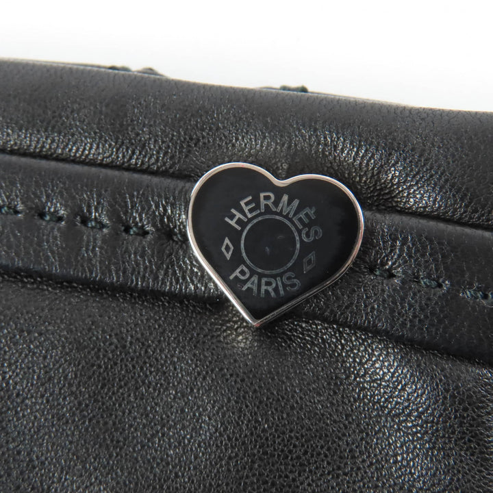 Great HERMES gloves Leather gloves with logo heart plate black Calf leather 7.5