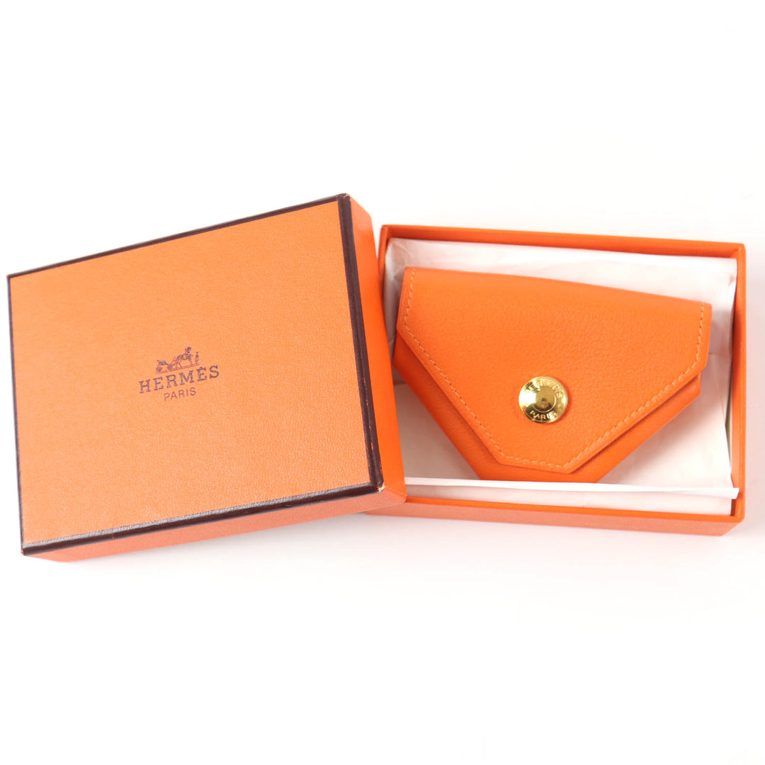 Excellent HERMES Coin case Le van Cator Orange Vogarribar Women