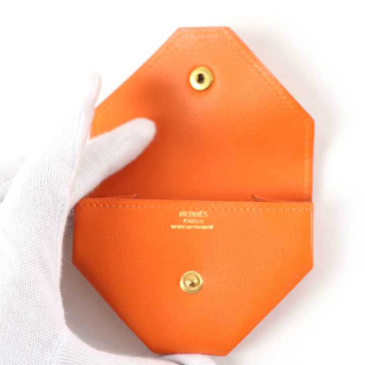 Excellent HERMES Coin case Le van Cator Orange Vogarribar Women