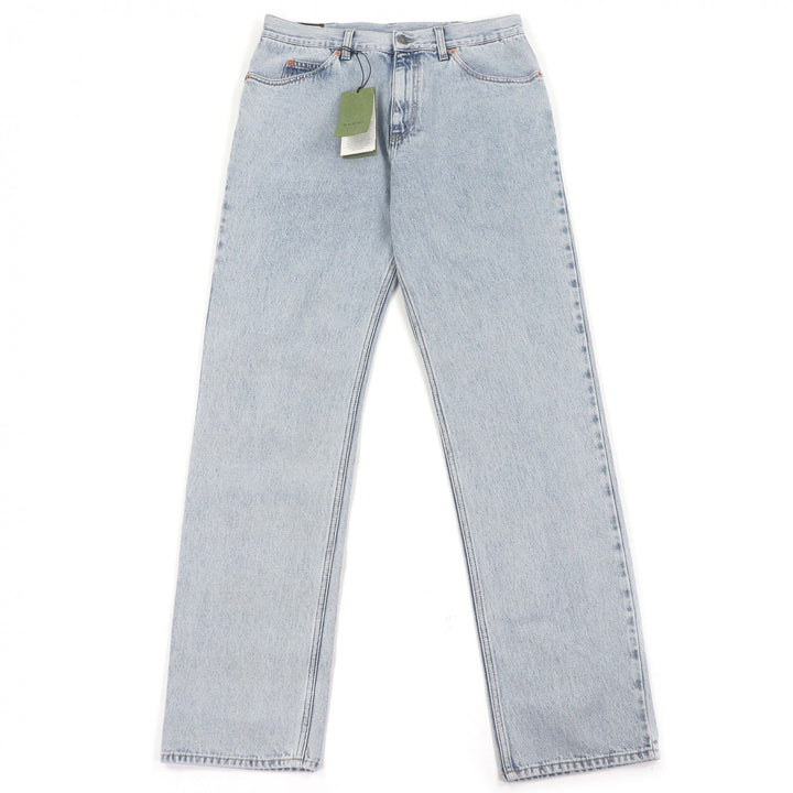 Excellent GUCCI Denim pants Vintage logo leather patch Light blue