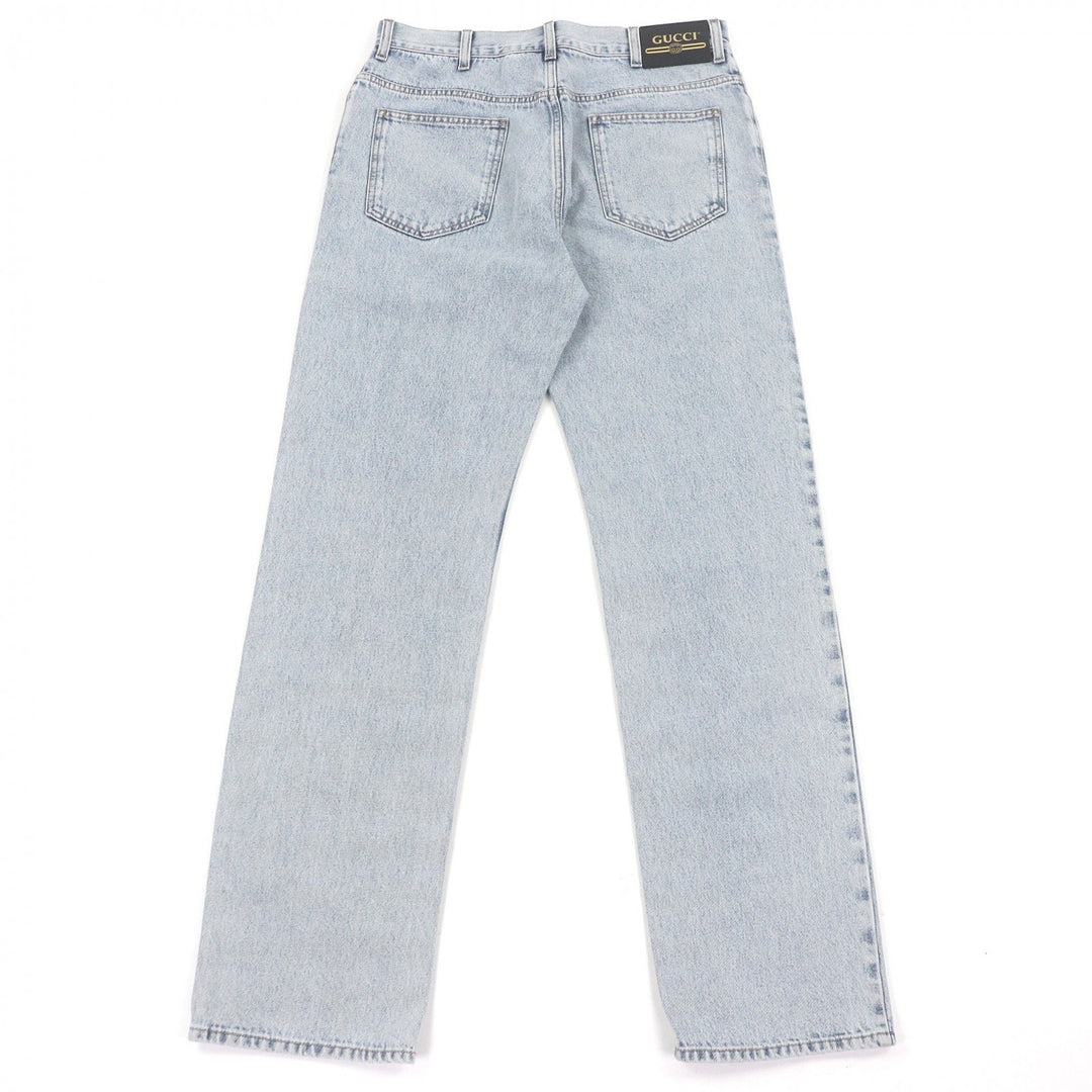 Excellent GUCCI Denim pants Vintage logo leather patch Light blue