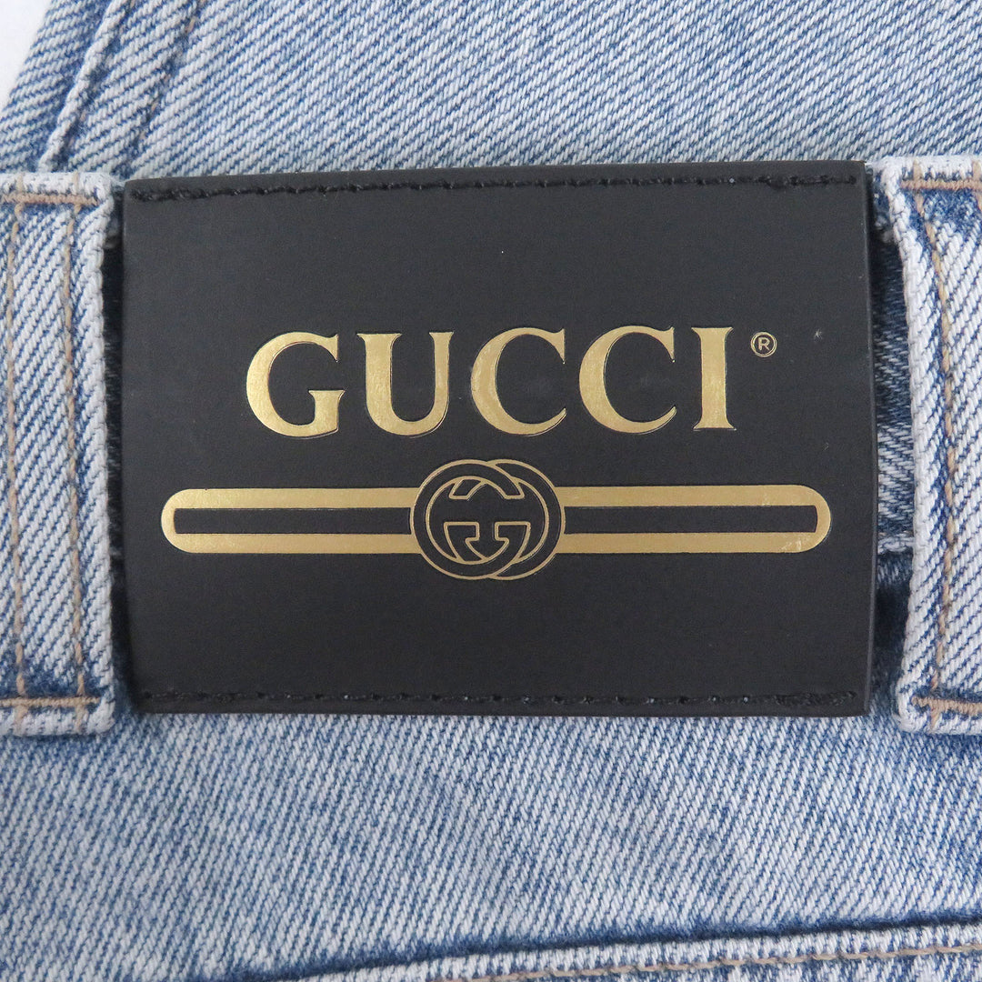 Excellent GUCCI Denim pants Vintage logo leather patch Light blue