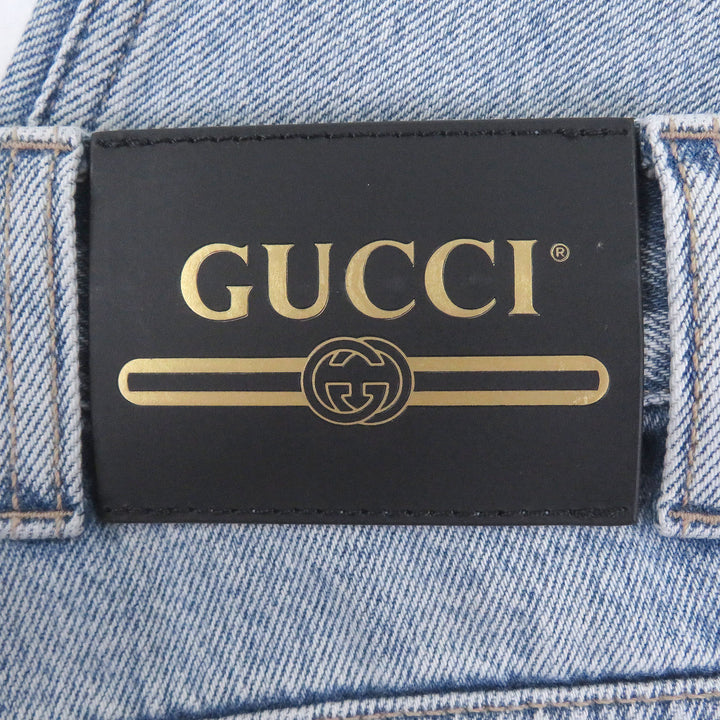 Excellent GUCCI Denim pants Vintage logo leather patch Light blue