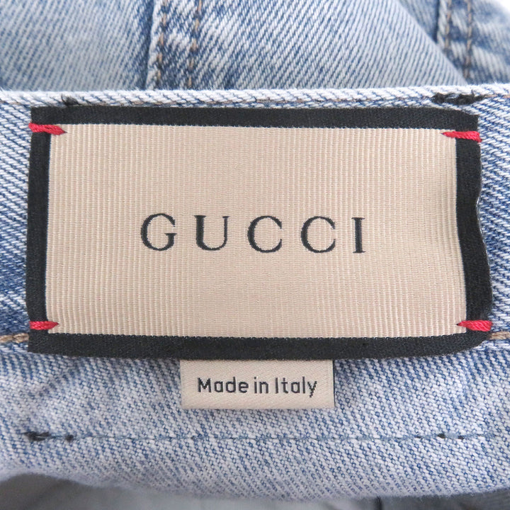 Excellent GUCCI Denim pants Vintage logo leather patch Light blue