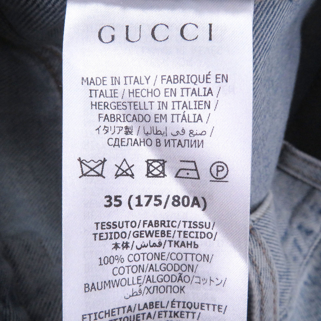 Excellent GUCCI Denim pants Vintage logo leather patch Light blue