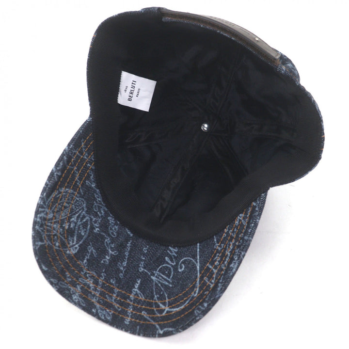 Great BERLUTI cap Calligraphy Scritto Denim Baseball Indigo blue cotton