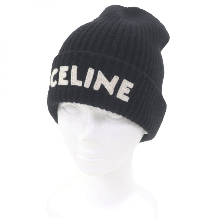 Excellent CELINE Knit cap Logo patch black wool mens 2A25R535Q