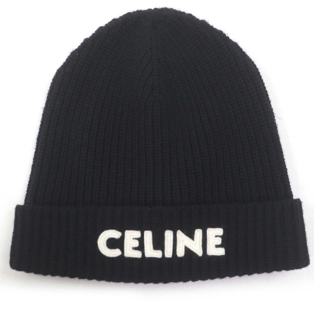 Excellent CELINE Knit cap Logo patch black wool mens 2A25R535Q