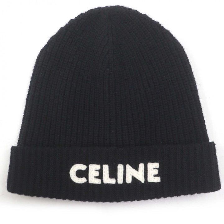 Excellent CELINE Knit cap Logo patch black wool mens 2A25R535Q