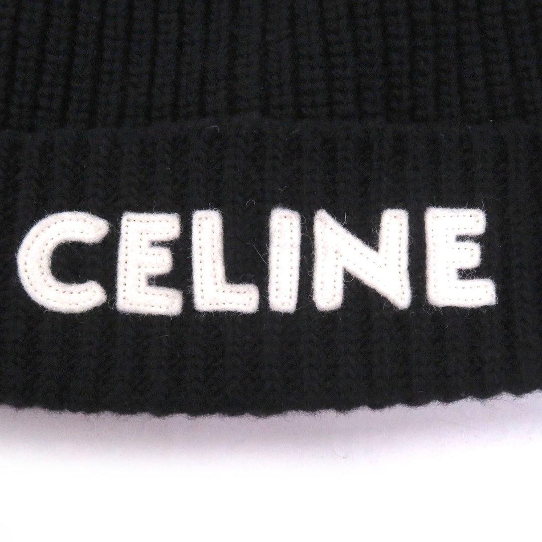 Excellent CELINE Knit cap Logo patch black wool mens 2A25R535Q