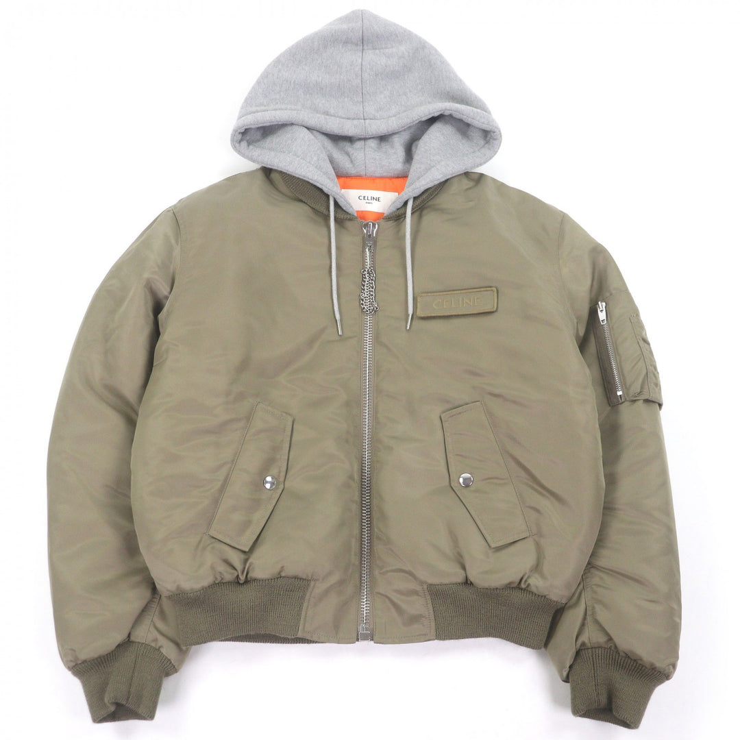 Excellent CELINE Bomber jacket Nylon Twill Hooded Loose Boots Jacket khaki