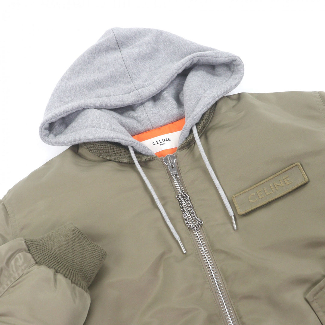 Excellent CELINE Bomber jacket Nylon Twill Hooded Loose Boots Jacket khaki