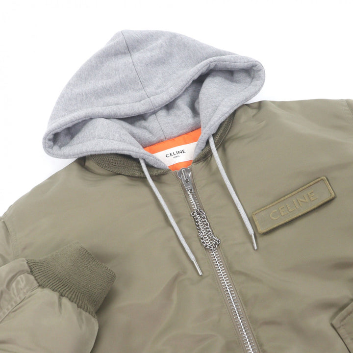Excellent CELINE Bomber jacket Nylon Twill Hooded Loose Boots Jacket khaki