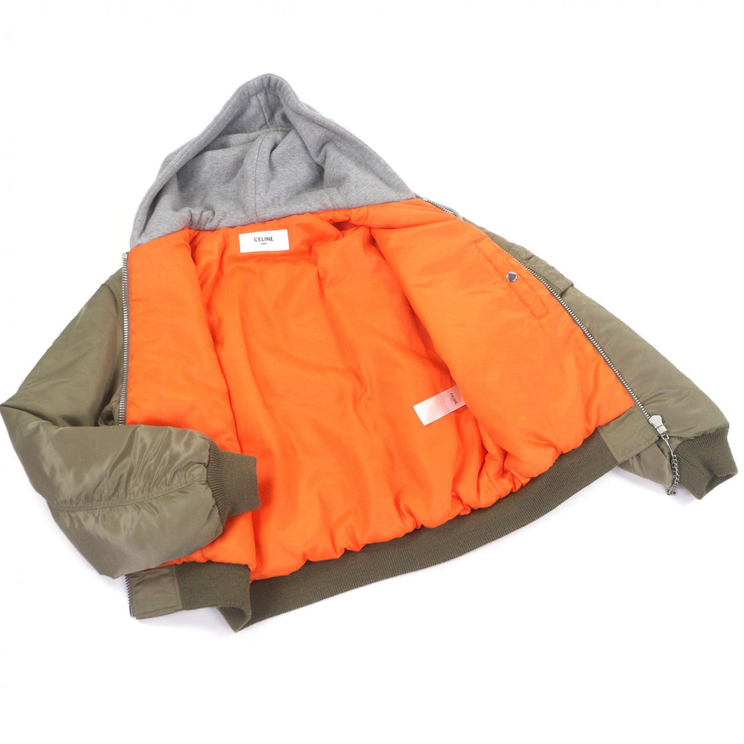 Excellent CELINE Bomber jacket Nylon Twill Hooded Loose Boots Jacket khaki