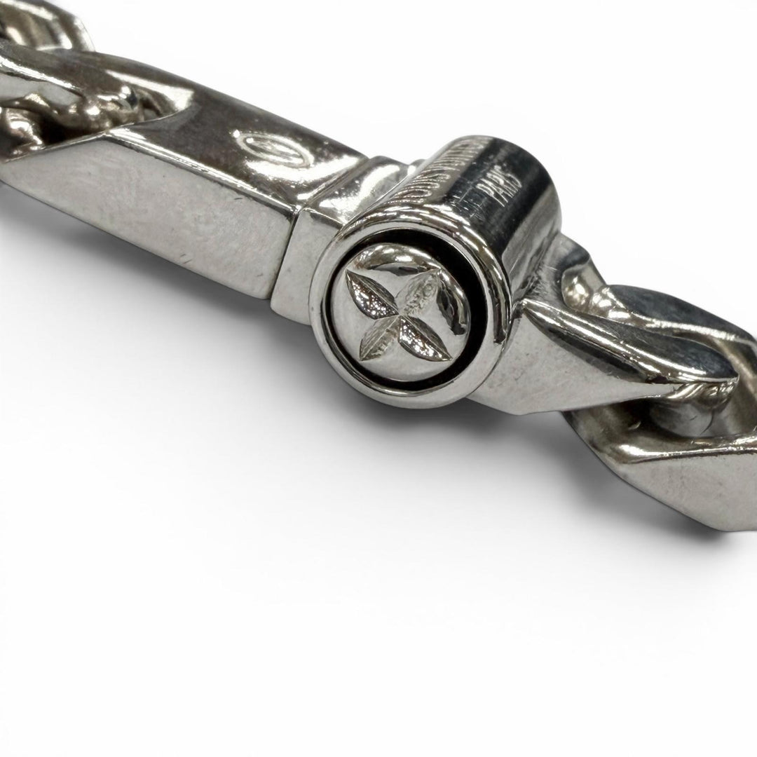Great LOUIS VUITTON Necklace Collier Chain Kihei Monogram Silver mens M68272