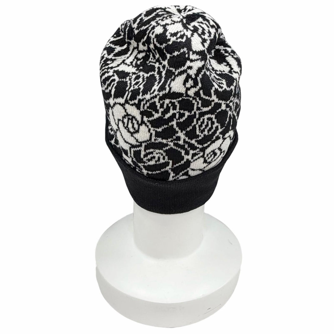 Excellent CHANEL Knit cap COCO Mark Camellia Knit Hat black cashmere Women