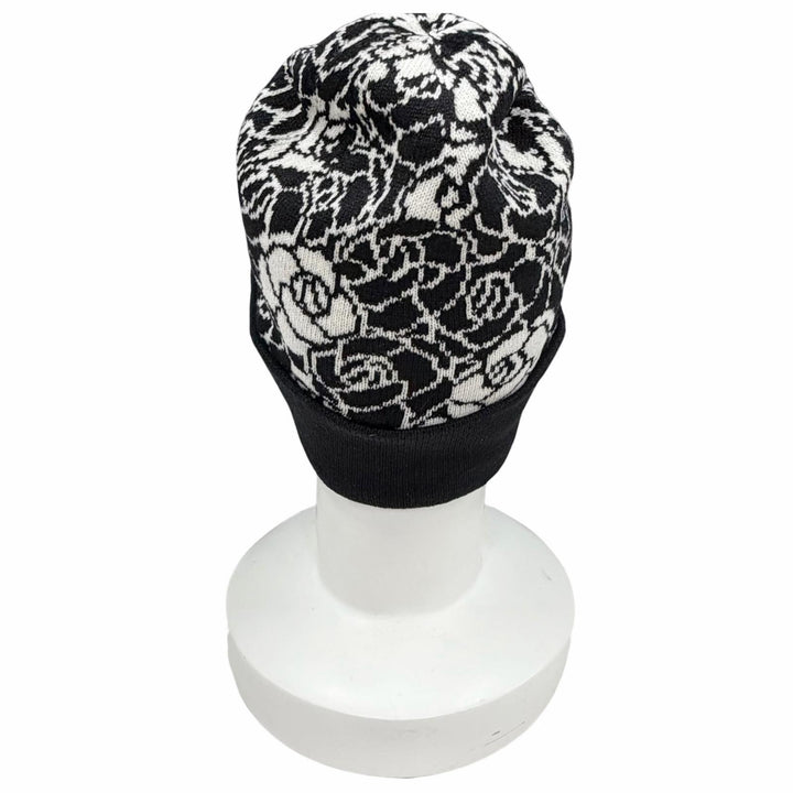Excellent CHANEL Knit cap COCO Mark Camellia Knit Hat black cashmere Women