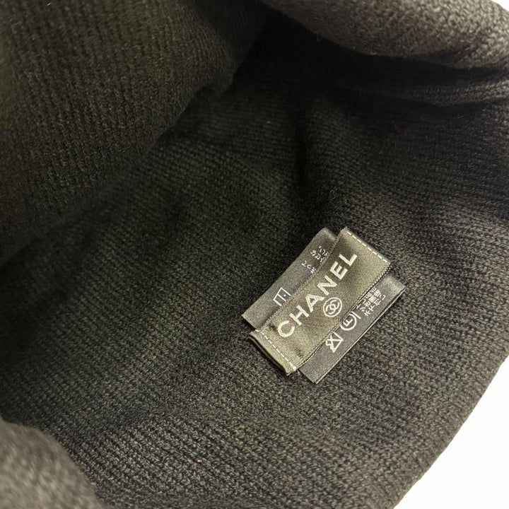 Excellent CHANEL Knit cap COCO Mark Camellia Knit Hat black cashmere Women