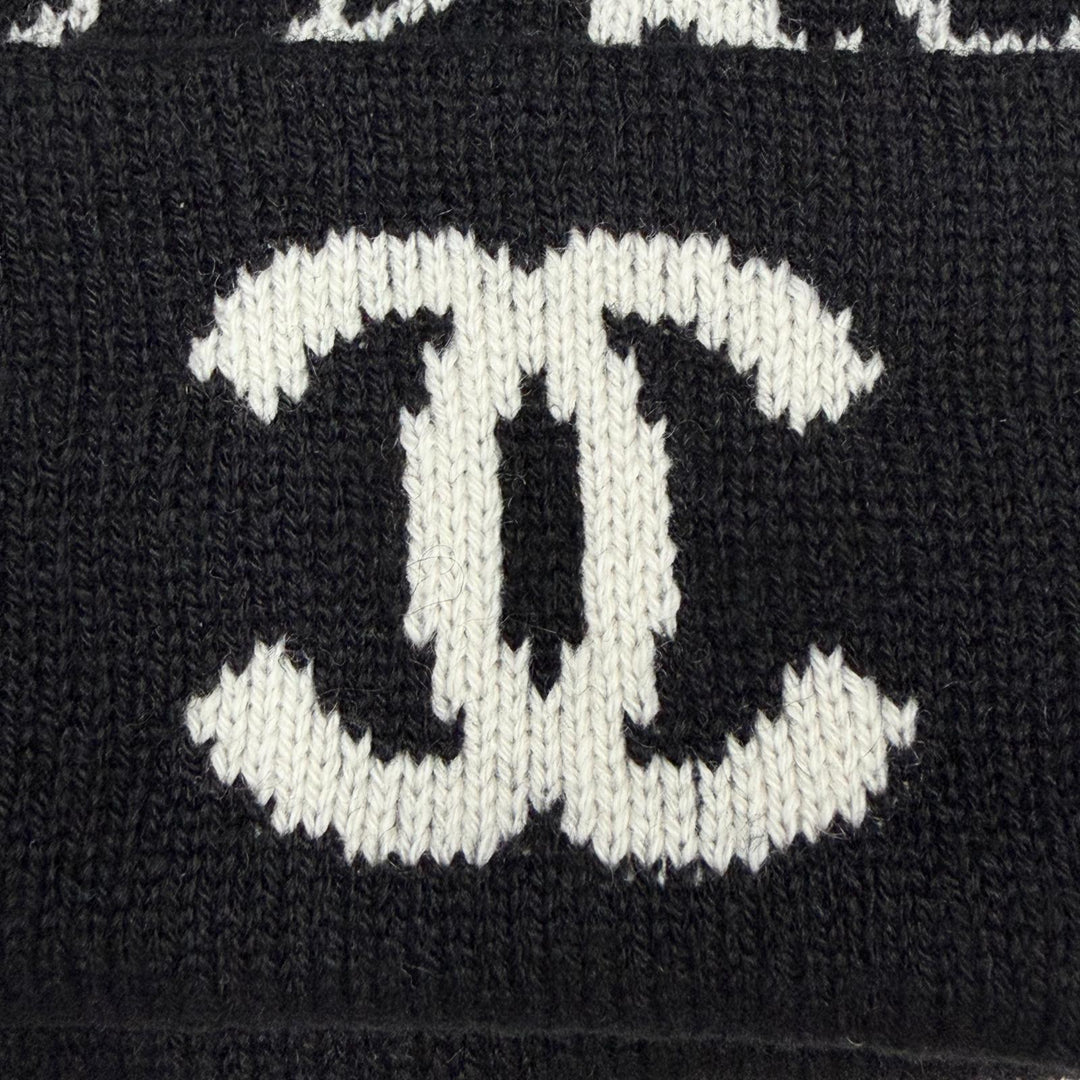 Excellent CHANEL Knit cap COCO Mark Camellia Knit Hat black cashmere Women