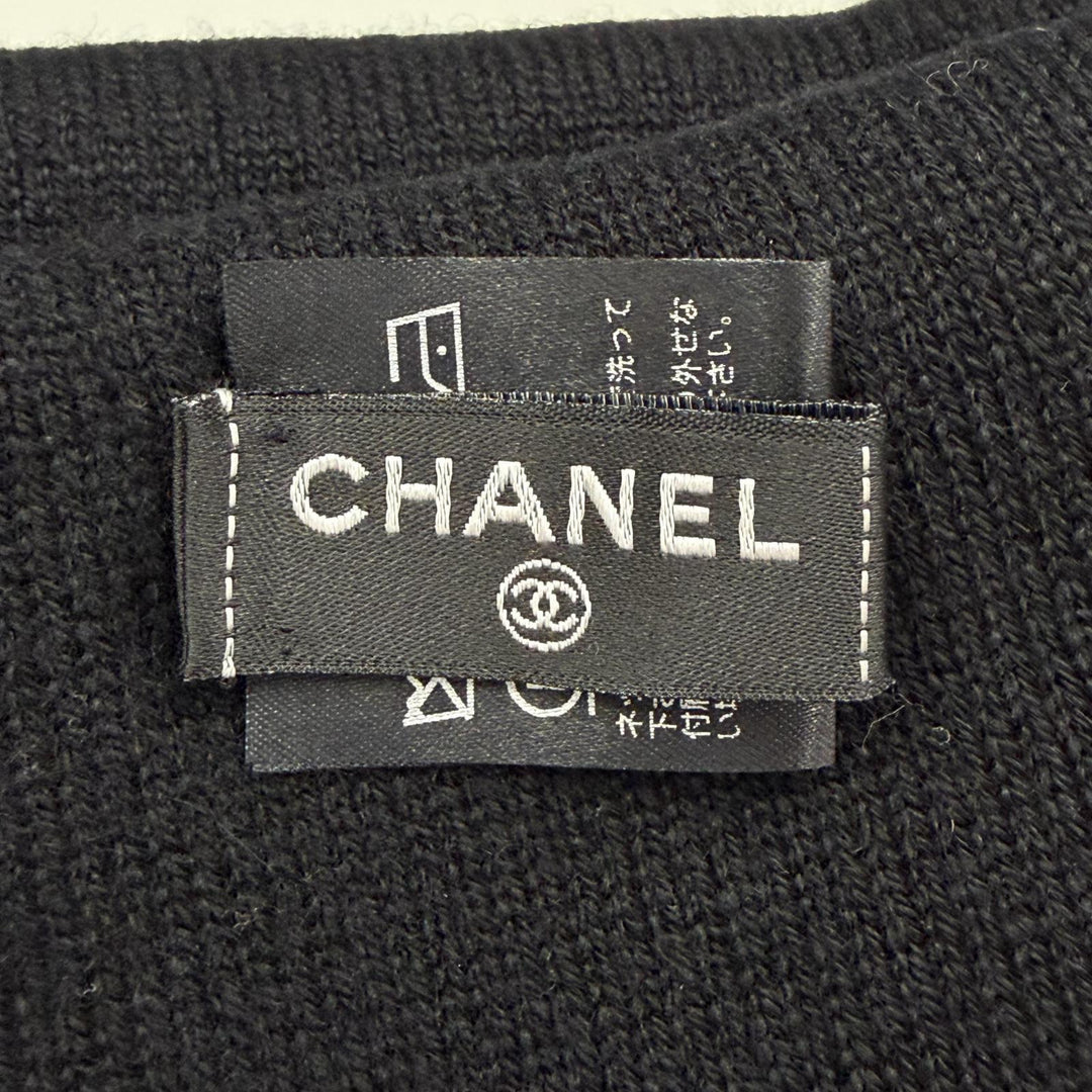 Excellent CHANEL Knit cap COCO Mark Camellia Knit Hat black cashmere Women