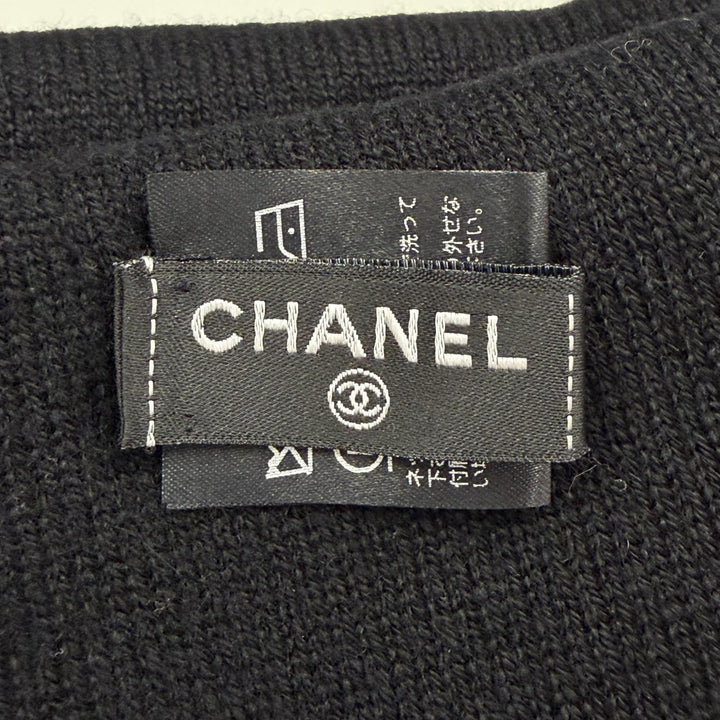 Excellent CHANEL Knit cap COCO Mark Camellia Knit Hat black cashmere Women