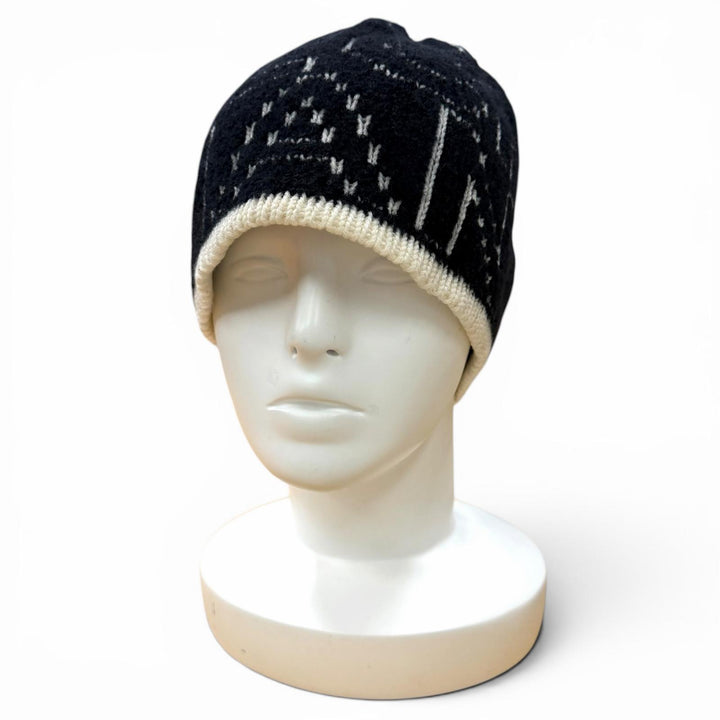 Great CHANEL Knit cap Logo design black cashmere Women 21K