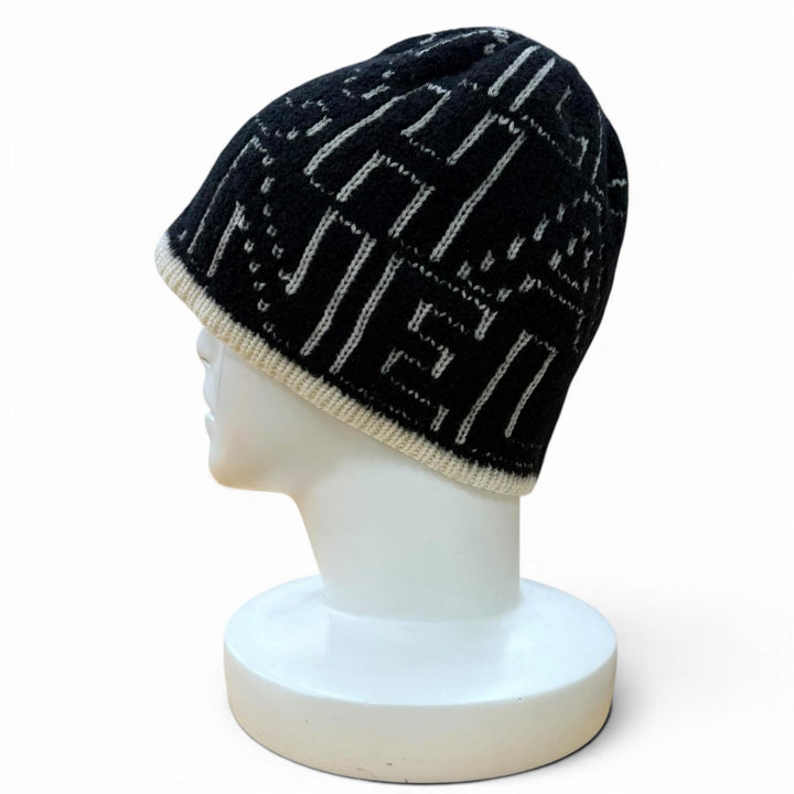 Great CHANEL Knit cap Logo design black cashmere Women 21K