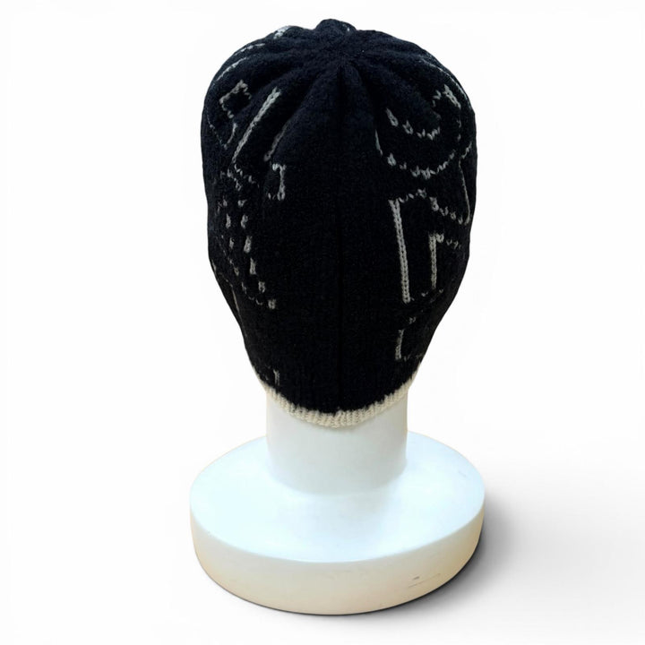Great CHANEL Knit cap Logo design black cashmere Women 21K