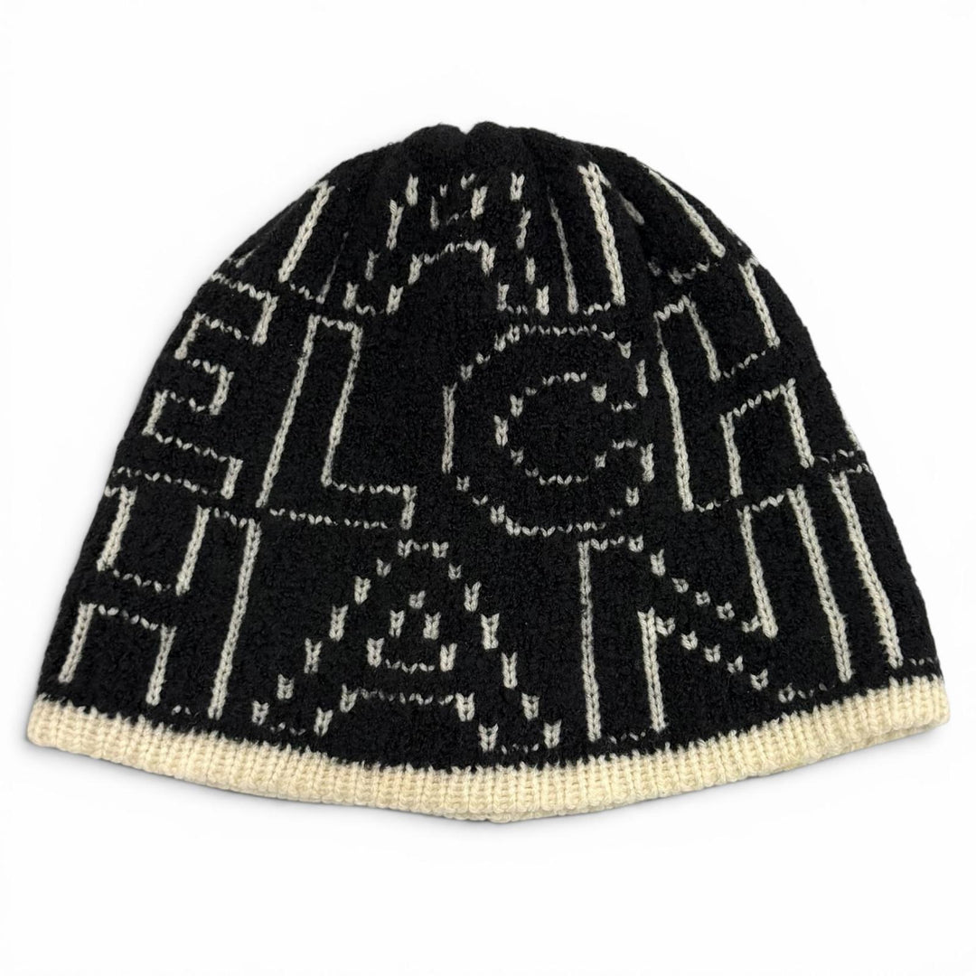 Great CHANEL Knit cap Logo design black cashmere Women 21K