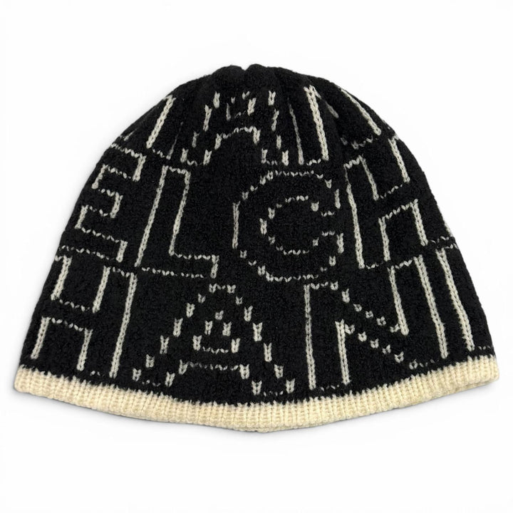 Great CHANEL Knit cap Logo design black cashmere Women 21K