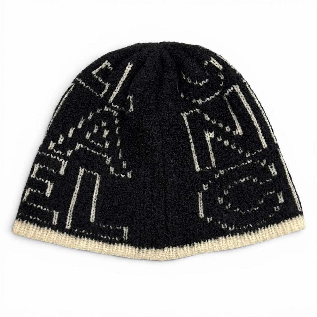 Great CHANEL Knit cap Logo design black cashmere Women 21K