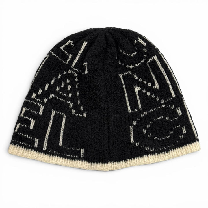 Great CHANEL Knit cap Logo design black cashmere Women 21K