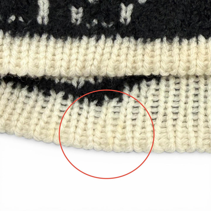 Great CHANEL Knit cap Logo design black cashmere Women 21K