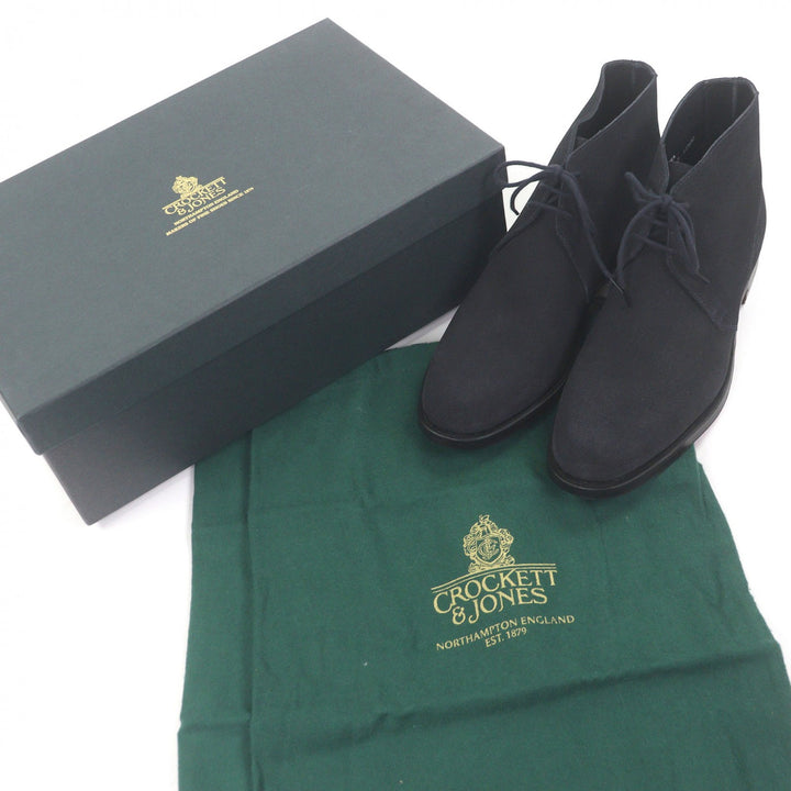 Pristine CROCKETT&JONES Ankle boots CHUKKA Dark navy Suede leather mens 5.5