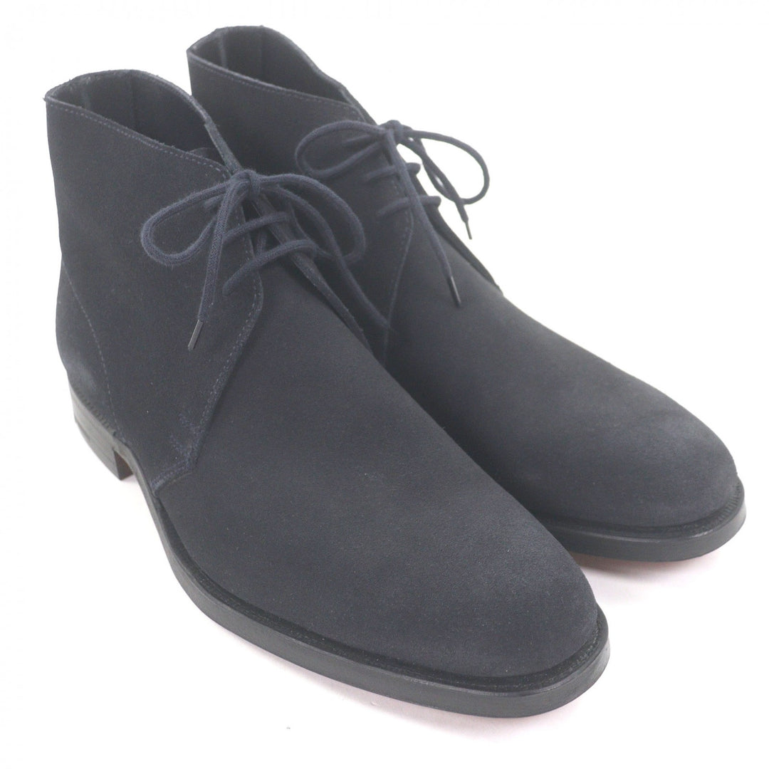 Pristine CROCKETT&JONES Ankle boots CHUKKA Dark navy Suede leather mens 5.5