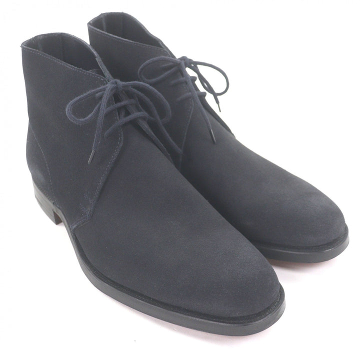 Pristine CROCKETT&JONES Ankle boots CHUKKA Dark navy Suede leather mens 5.5