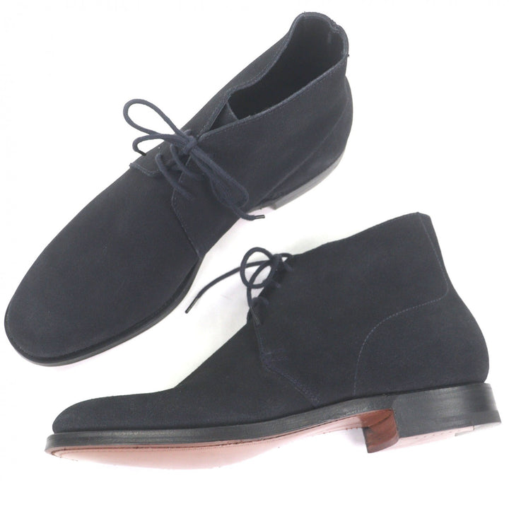 Pristine CROCKETT&JONES Ankle boots CHUKKA Dark navy Suede leather mens 5.5
