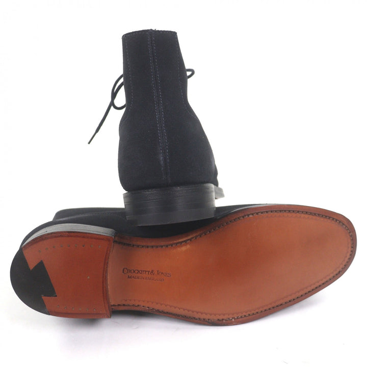 Pristine CROCKETT&JONES Ankle boots CHUKKA Dark navy Suede leather mens 5.5