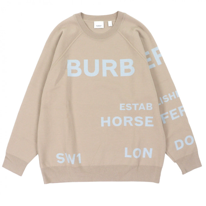 Excellent BURBERRY sweater Horse ferry beige Super Merino Wool mens L 8040224