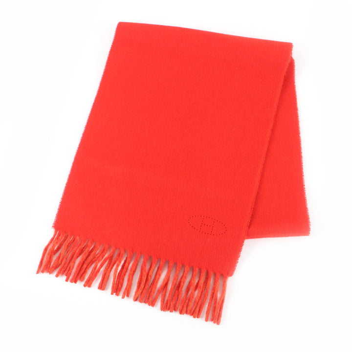 Excellent HERMES Scarf Reversible H-logo perforated fringe cashmere Women