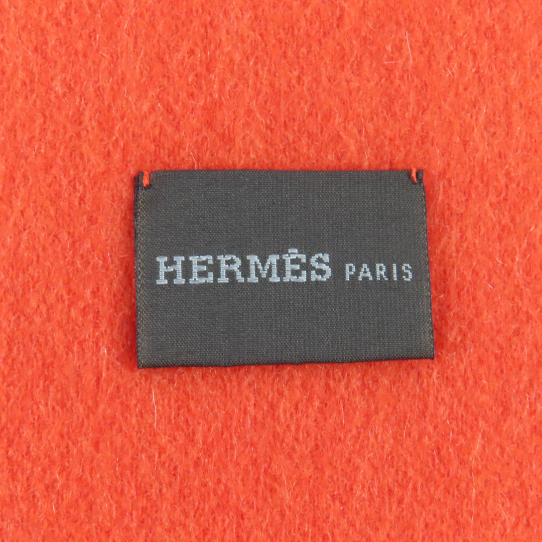 Excellent HERMES Scarf Reversible H-logo perforated fringe cashmere Women