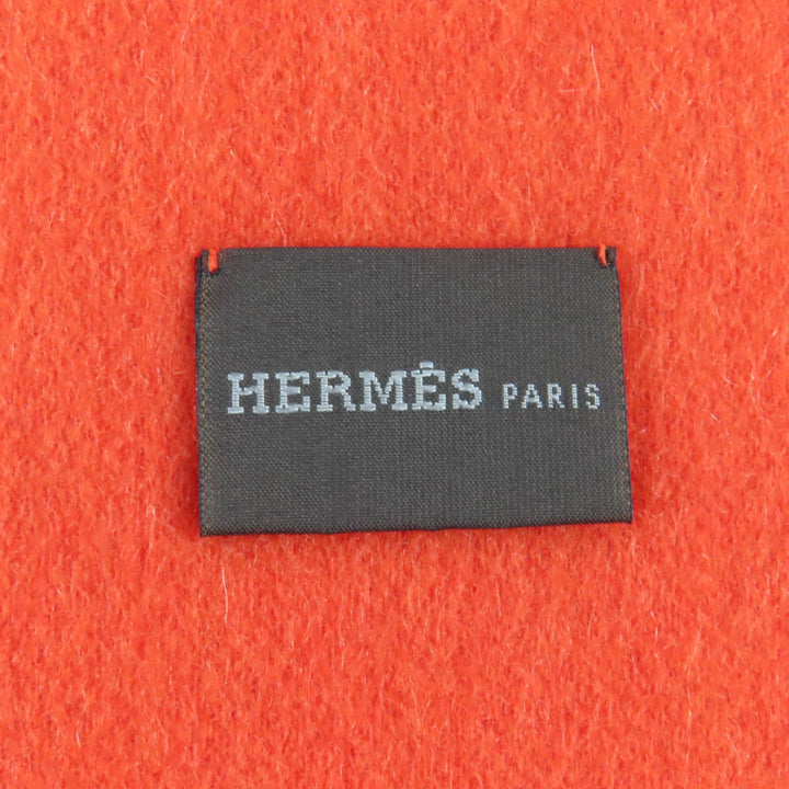 Excellent HERMES Scarf Reversible H-logo perforated fringe cashmere Women