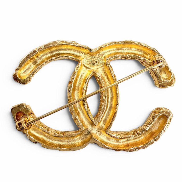 Great CHANEL Brooch COCO Mark Lava gold Women 93A
