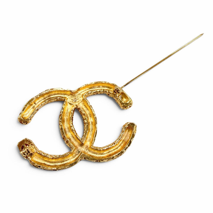 Great CHANEL Brooch COCO Mark Lava gold Women 93A